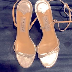 Stunning silver Jimmy Choo stilettos that lace up the ankle. Vintage late 90s